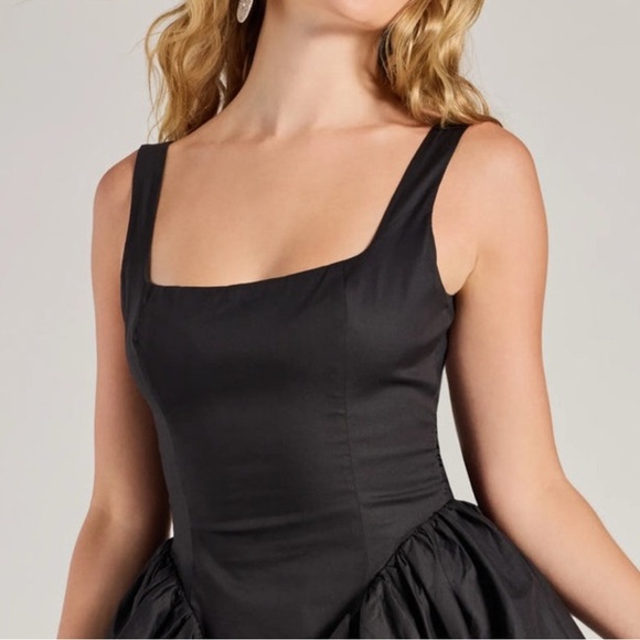 WINDSOR Black Drop Waist Mini Dress Bow Tie Back Square Neck Poofy Mesh Slim S - Picture 3 of 9